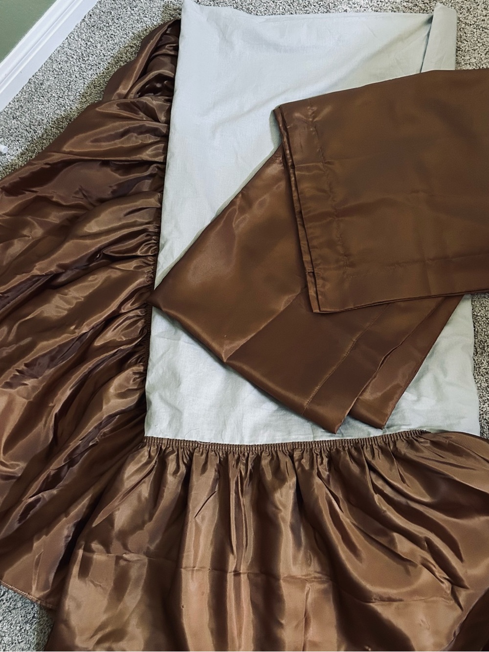 Brown Ruffled Bedskirt with Matching Euro Shams
